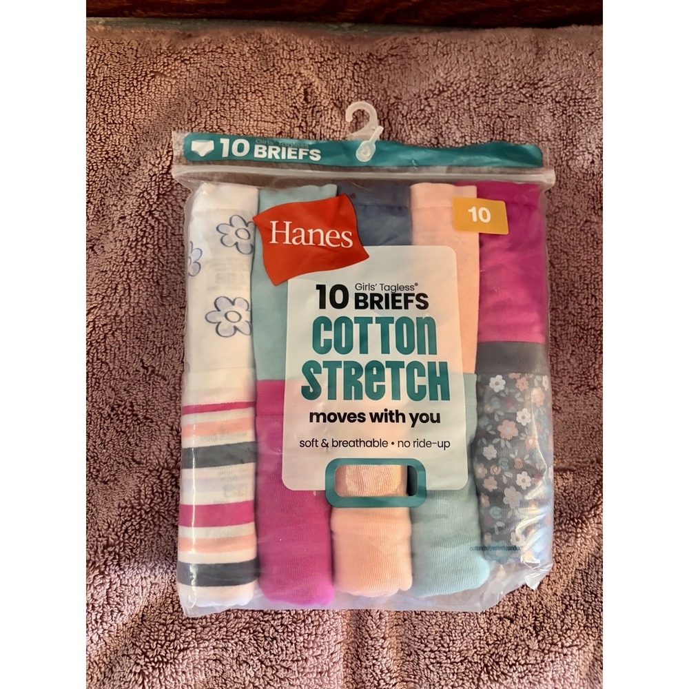 Hanes Girls' Tagless Cotton Stretch Briefs - Sz 10 - 10 Pack